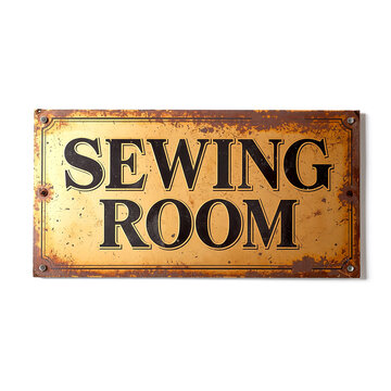Old fashioned sewing room sign isolated on white