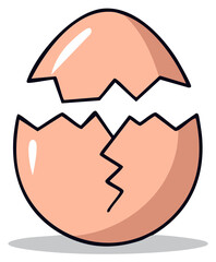 Broken eggshell illustration with cracked sides and shell fragments