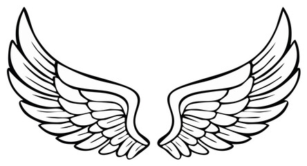 Obraz premium Pair of stylized bird wings in black outline drawing on white background