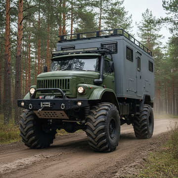 A powerful off-road truck on large wheels. For hunting, fishing, expedition