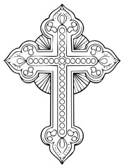 Ornamental Religious Cross Illustration Decorative Design Elegant Graphic Outline