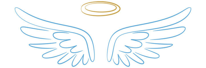Obraz premium delicate angel wings and halo illustration, heavenly ethereal spirit design element for religious themes, hope, peace, and spiritual inspiration in vector artwork.
