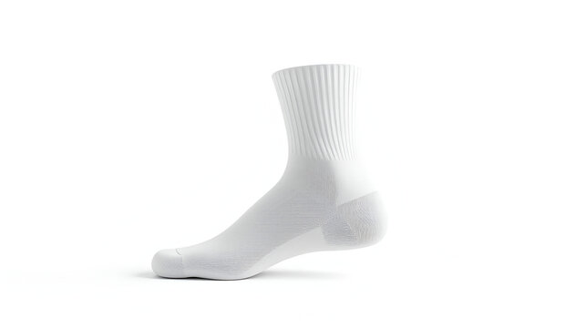 White blank sock of quarter middle cafl length mockup, 3d realistic isolated on white background