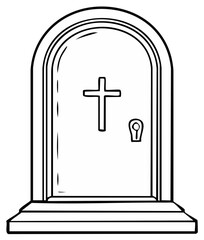 Obraz premium Illustrated church door with cross and keyhole, religious symbol