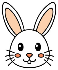 Obraz premium Cartoon illustration of a cute white rabbit face with pink cheeks and long ears
