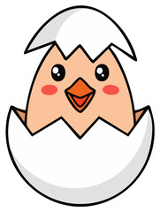 Obraz premium Cartoon chick hatching from eggshell, cute spring Easter illustration