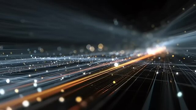 Futuristic Network Visualization with Orange Lines and Nodes.