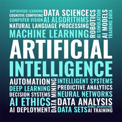 Fototapeta premium Artificial Intelligence Word Cloud Data Science and Machine Learning Poster. Artificial Intelligence