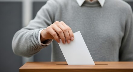 Professional shot of a citizen exercising their right to vote by inserting a card into a ballot box.
