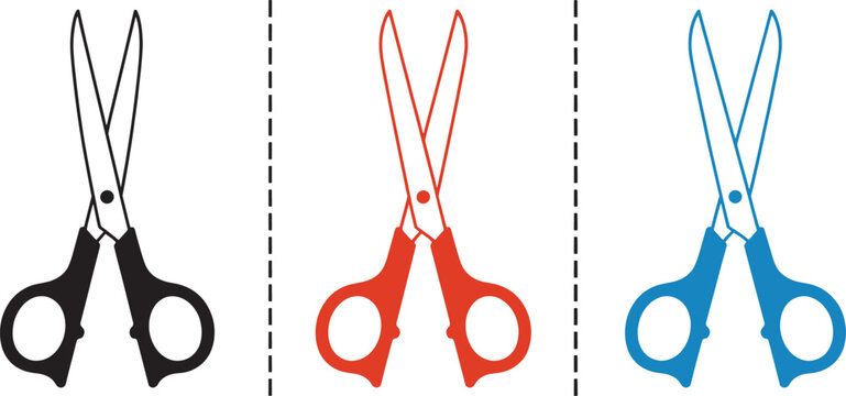 Scissors in black, red, and blue black scissors red scissors blue scissors cutting tool