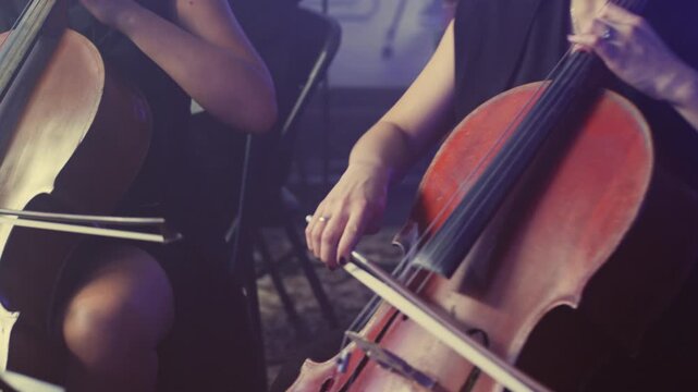 Cellist Playing Violoncello Close-up Performance