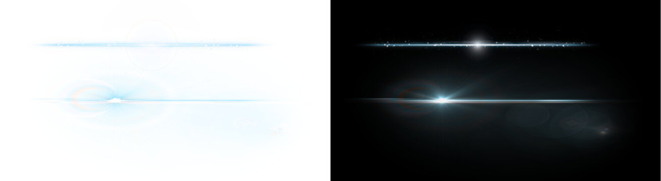 PNG image of&nbsp;Brilliant horizontal blue light streak lens flare effect with sparkling particles and anamorphic elements on transparent background