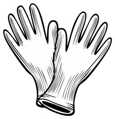 Obraz premium Simple Line Drawing of Two Latex Gloves Crossed Over Each Other for Protection