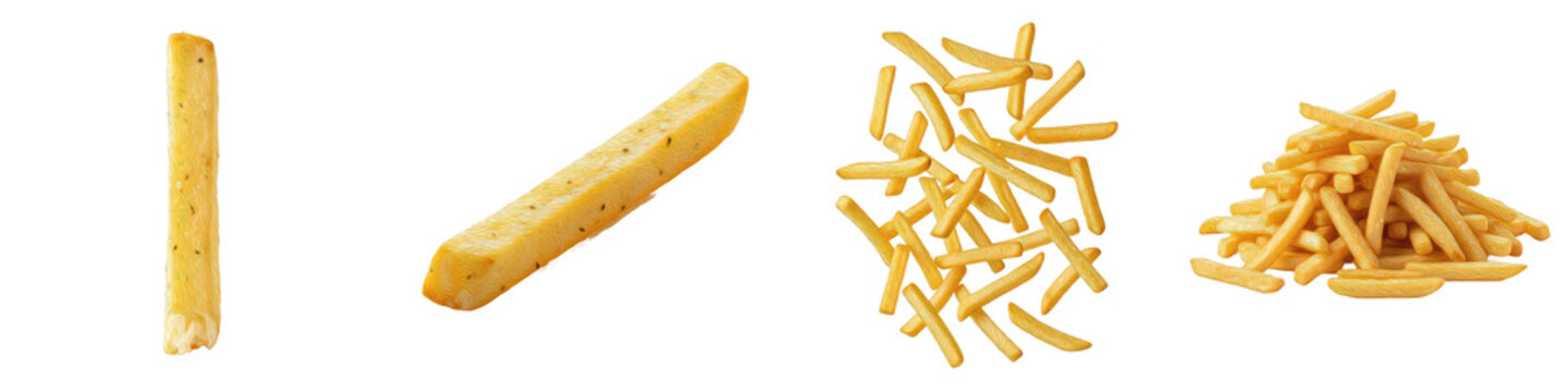 Golden French Fries Collection, Crispy Deep Fried Potato Set, Premium Fast Food Snack Isolated on White Background PNG