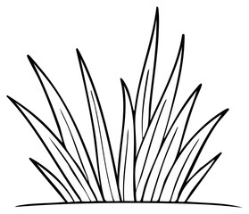 Black and white cartoon illustration of stylized blades of grass growing in nature.