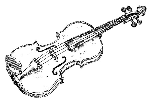 Artistic hand drawn sketch of a classic violin musical instrument