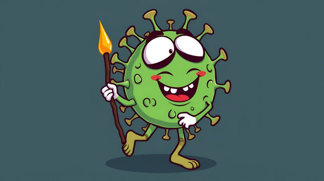 corona virus sick with limping stick. cartoon mascot vector