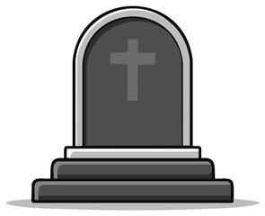 Fototapeta premium Simple Stone Gravestone with Christian Cross Symbol, Funeral Monument, Cemetery Marker