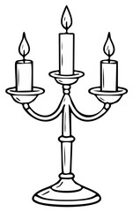 Candle holder illustration with three burning candles in simple black and white