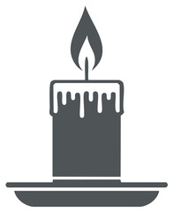 Obraz premium Silhouette illustration of a lit candle with melting wax and tray