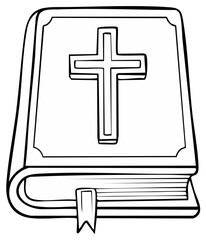 Fototapeta premium Holy Bible book with Christian cross symbol outline illustration drawing