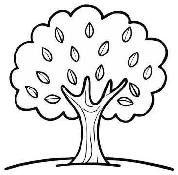 Simple Outline Tree Drawing with Leaves Basic Nature Line Art Illustration