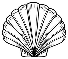 Scallop seashell line art vector icon Simple black and white marine shell illustration