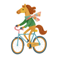 PNG Whimsical horse riding bicycle.