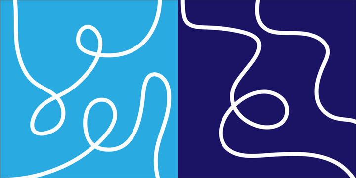 Abstract art with white lines on blue backgrounds