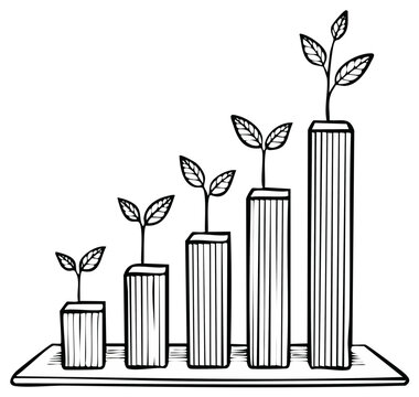 Growth Chart: Increasing Plant Heights in a Linear Graph, Hand-Drawn Style