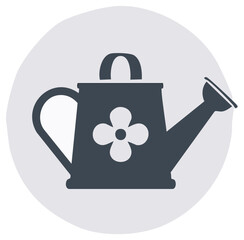 Obraz premium Illustrated watering can with flower decoration, gardening icon in a light gray circle