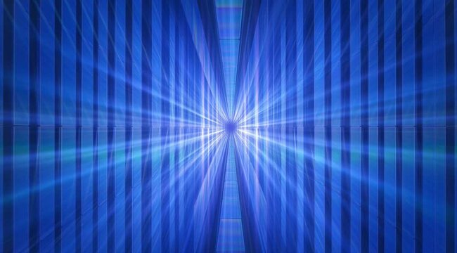 Psychedelic iridescent holographic blue tunnel background Abstract digital light animation and starburst vortex effect