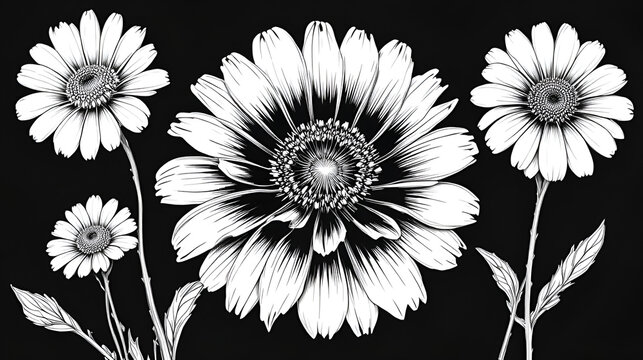 Ringelblume, Calendula officinalis, procreate digital drawing, line art, botanical illustration black vector illustration