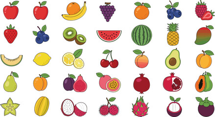 Obraz premium Vibrant fruit collection with exotic tropical fruit