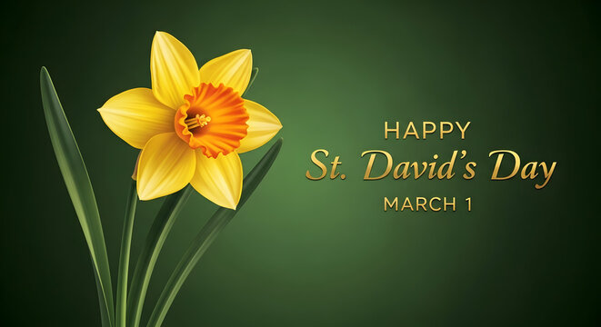 Happy st david's day wales celebration with daffodils on march 1st