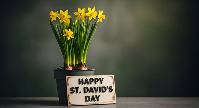 Happy st david's day celebration with daffodils wales
