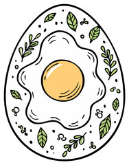 Obraz premium Easter Egg Fried Egg with Green Leaves and Berries Design Illustration Festive Spring