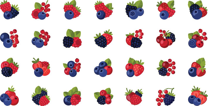 Vibrant mix of fresh berries on white background