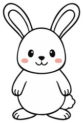 Cartoon illustration of a cute white bunny with pink cheeks and a fluffy tail