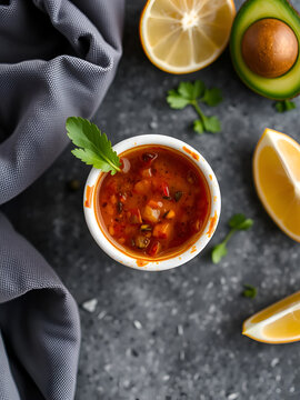 A top down view of a condiment cup of kik alicha.