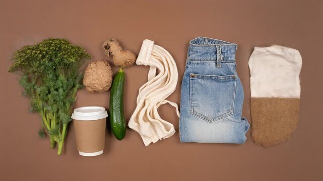 A concept of eco-friendly fashion made from recycled and organic materials.
