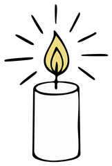 Burning candle illustration, hand drawn graphic element, glowing flame.
