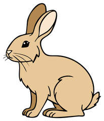 Obraz premium Illustration of a brown hare sitting and looking with long ears, whiskers, and a fluffy tail in profile