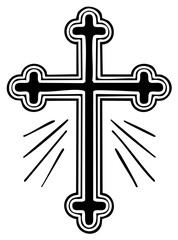 Ornate Christian Cross Symbol with Radiant Rays Religious Iconography