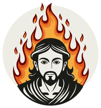 Religious Figure Enveloped in Flames Intense Spiritual Iconography Christian Symbolism