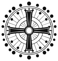 Obraz premium Ornate Circular Religious Cross Symbol Illustration Graphic Design Element