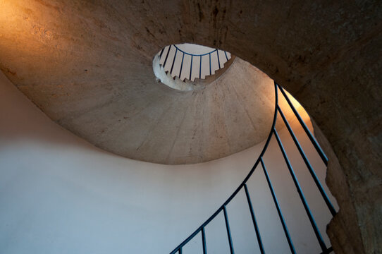 Italy, Lazio, Tivoli.  Spiral staircase inside the Villa d'Este