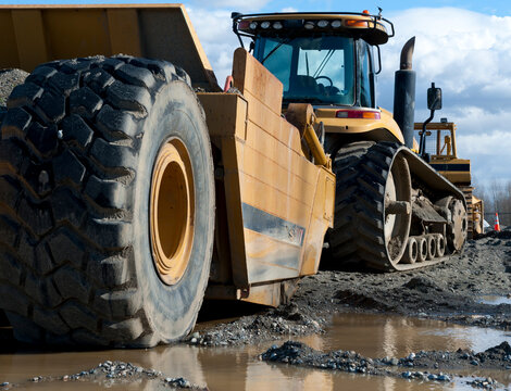 Canada, BC, Surrey.  Industrial road grading equipment in use 
