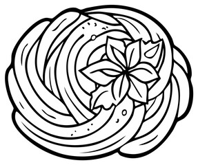 Cupcake Topped with Flower Line Art Simple Round Cake Desserts Decoration Graphic