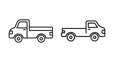 Fototapeta premium Vector outline drawing of two pickup trucks for transportation and delivery services design assets
